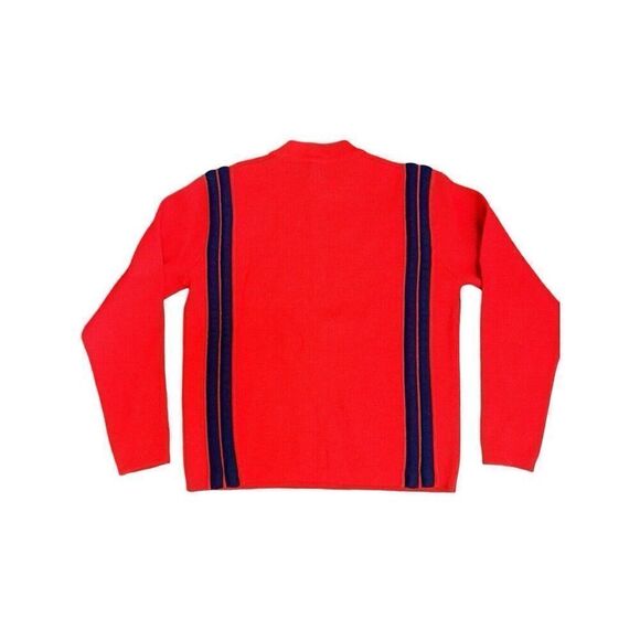 Vintage 80’s Wool Ski Sweater Red W/ Blue Stripping Mock Neck Men’s M - Picture 7 of 12